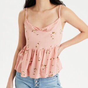 American Eagle Floral Crop Peplum Hem Cami Tank Large